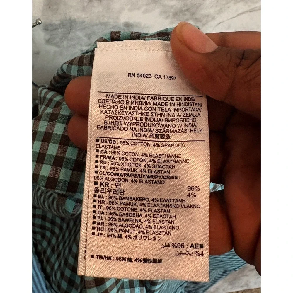 Banana‎ Republic Slim Fit Western Gingham Check Shirt Blue Brown Snap Front M - Picture 5 of 8